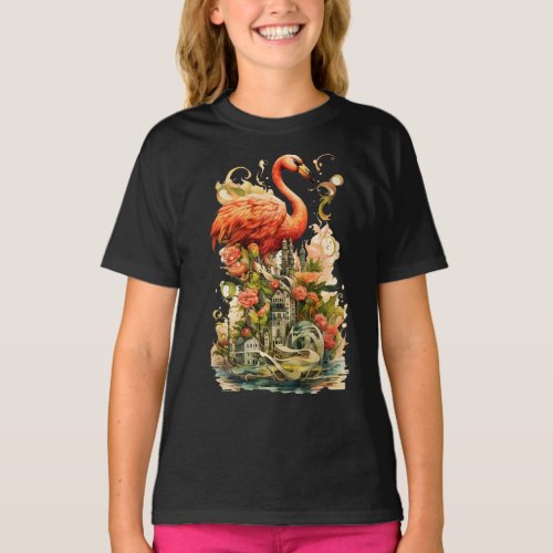 Vintage Natural Flower Flamingos Paradise T_Shirt