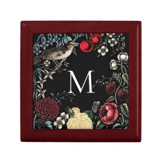 Vintage Nature Birds and Berries Art Monogram Gift Box