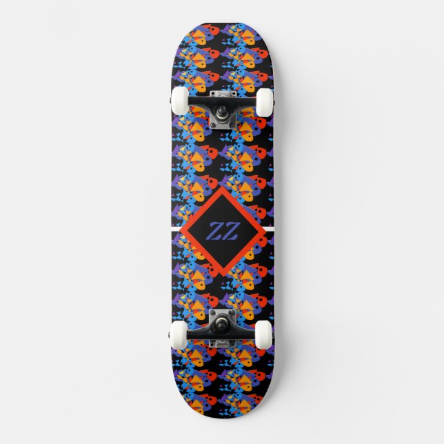 vintage Nature fish monogram personalize Skateboard (Front)