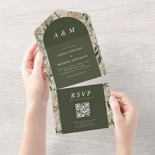 Vintage Nature Floral Botanical Garden Green Arch All In One Invitation