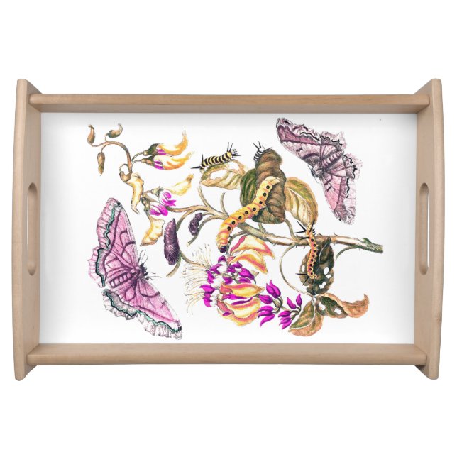 Vintage nature illustration flower butterfly serving tray (Front)