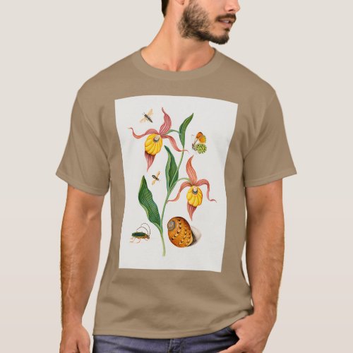 Vintage Nature Print Ladys slipper orchid T_Shirt
