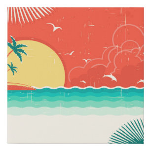 Vintage nature tropical seascape background with i faux canvas print
