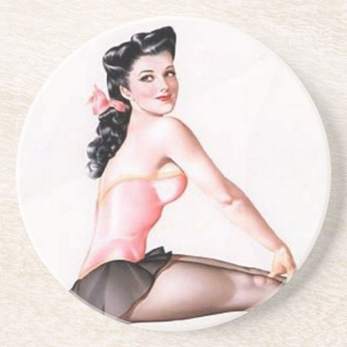 Vintage Naughty Ballerina Pin Up Girl Coaster