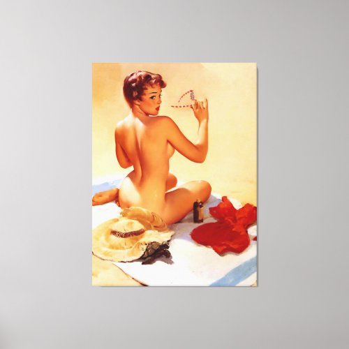 Vintage Naughty Beach Beauty Pin Up Girl Canvas