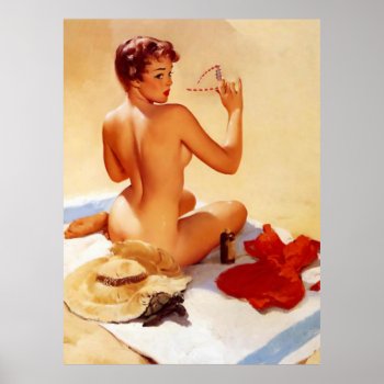 Vintage Naughty Beach Beauty Pin Up Girl Poster by VintageBeauty at Zazzle