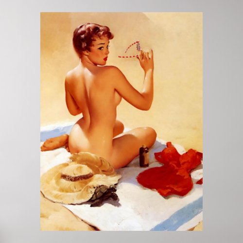Vintage Naughty Beach Beauty Pin Up Girl Poster