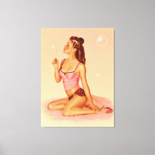 Vintage Naughty Bubbly Pin Up Girl Canvas