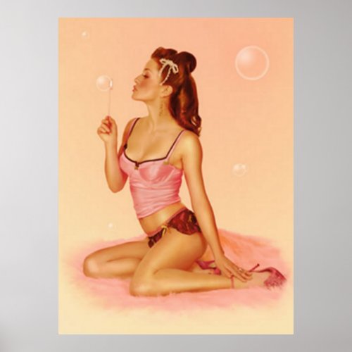 Vintage Naughty Bubbly Pin Up Girl Poster