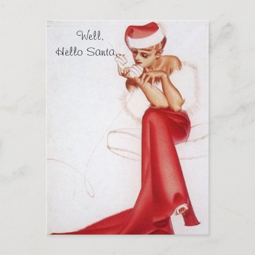 Vintage Naughty Christmas Hello Pin Up Girl Holiday Postcard