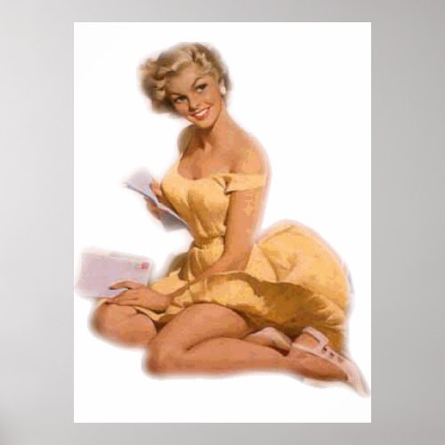 Vintage Naughty Classic Blond Pin Up Girl Poster
