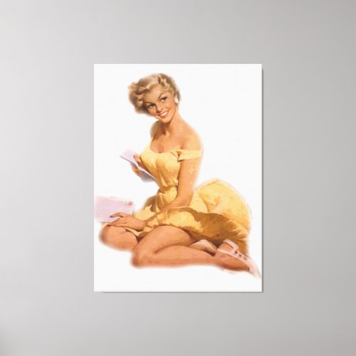 Vintage Naughty Classic Blonde Pin Up Girl Canvas