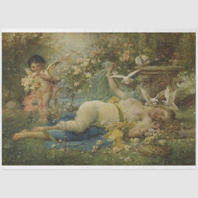 Vintage Naughty Cupid Oil Painting Tissue Paper (Front)