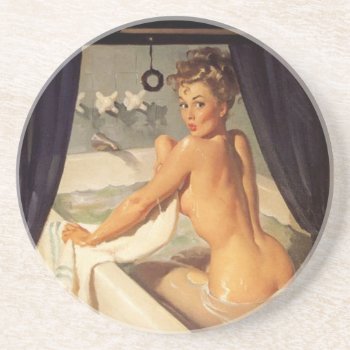 Vintage Naughty Dirty Pin Up Girl Sandstone Coaster by VintageBeauty at Zazzle