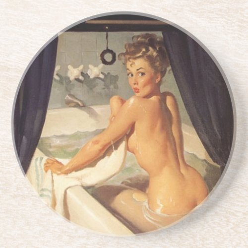 Vintage Naughty Dirty Pin Up Girl Sandstone Coaster