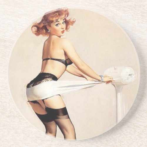 Vintage Naughty Fitness Guru Pin Up Girl Coaster