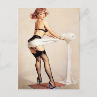Vintage Naughty Fitness Guru Pin Up Girl Postcard