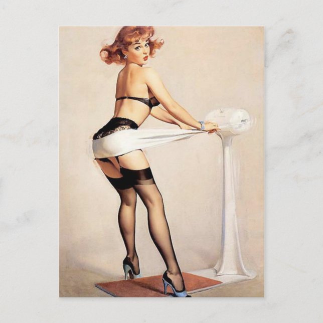 Vintage Naughty Fitness Guru Pin Up Girl Postcard (Front)