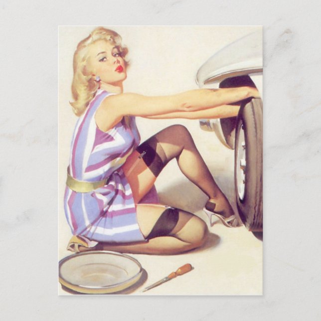 Vintage Naughty Handy Pin Up Girl Postcard (Front)