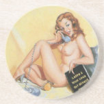 Vintage Naughty Hello Pin Up Girl Drink Coaster at Zazzle