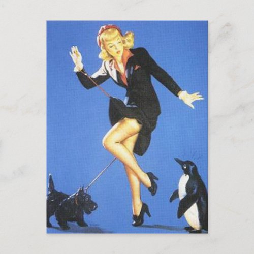 Vintage Naughty Lady_in_Black Pin Up Girl Postcard