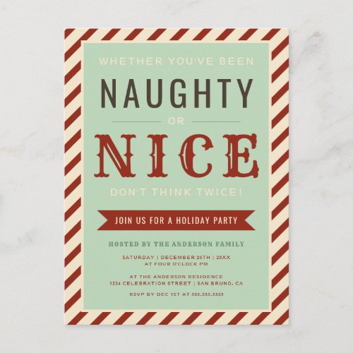 Vintage Naughty Or Nice Holiday Party Invitation - Vintage Naughty Or Nice Holiday Party Invitation by Eugene Designs.