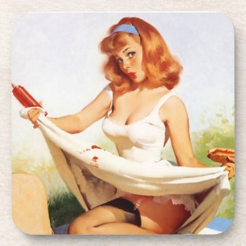 Vintage Naughty Picnic Pin Up Coaster by VintageBeauty at Zazzle