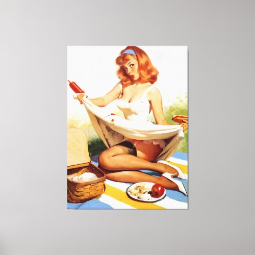 Vintage Naughty Picnic Pin Up Girl Canvas