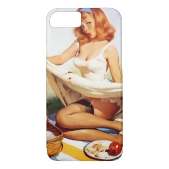 Vintage Naughty Picnic Pin Up Girl Iphone 8/7 Case by VintageBeauty at Zazzle