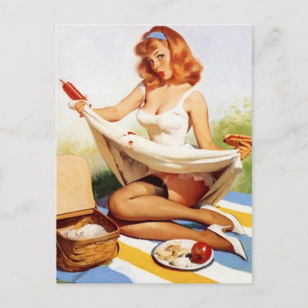 Vintage Naughty Picnic Pin Up Girl Postcard
