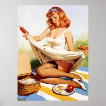 Vintage Naughty Picnic Pin Up Girl Poster by VintageBeauty at Zazzle