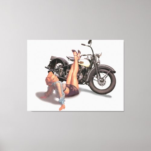 Vintage Naughty Playful Biker Pin Up Girl Canvas