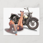 Vintage Naughty Playful Biker Pin Up Girl Postcard at Zazzle