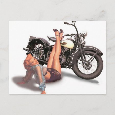 Vintage Naughty Playful Biker Pin Up Girl Postcard