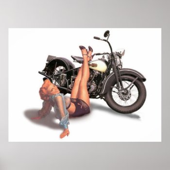 Vintage Naughty Playful Biker Pin Up Girl Poster by VintageBeauty at Zazzle