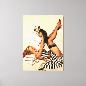 Vintage Naughty Puppy Love Pin Up Girl Canvas by VintageBeauty at Zazzle