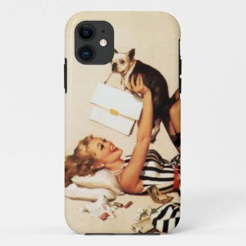 Vintage Naughty Puppy Love Pin Up Girl Iphone 11 Case by VintageBeauty at Zazzle