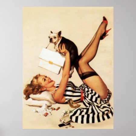 Vintage Naughty Puppy Love Pin Up Girl Poster