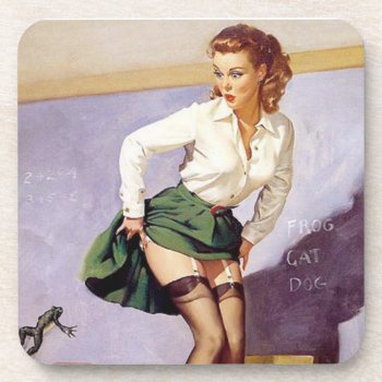 Vintage Naughty Teacher Pin Up Coaster by VintageBeauty at Zazzle
