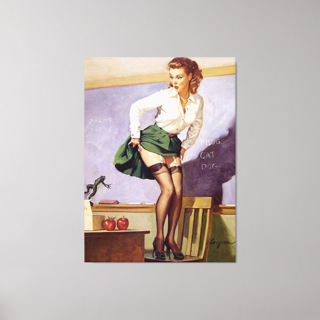 Vintage Naughty Teacher Pin Up Girl Canvas Print (Front)