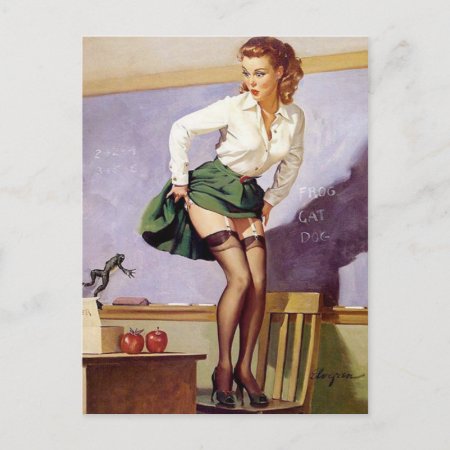 Vintage Naughty Teacher Pin Up Girl Postcard