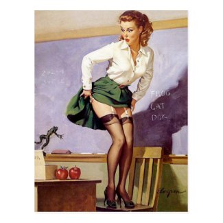Vintage Naughty Teacher Pin Up Girl Postcard