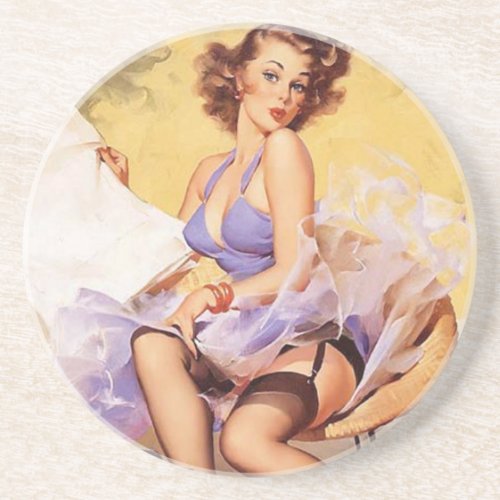 Vintage Naughty Violet Pin Up Girl Coaster