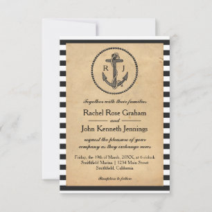 Vintage Nautical Anchor - 3x5 Wedding Invitation