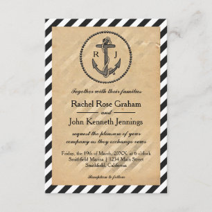 Vintage Nautical Anchor - 3x5 Wedding Invitation