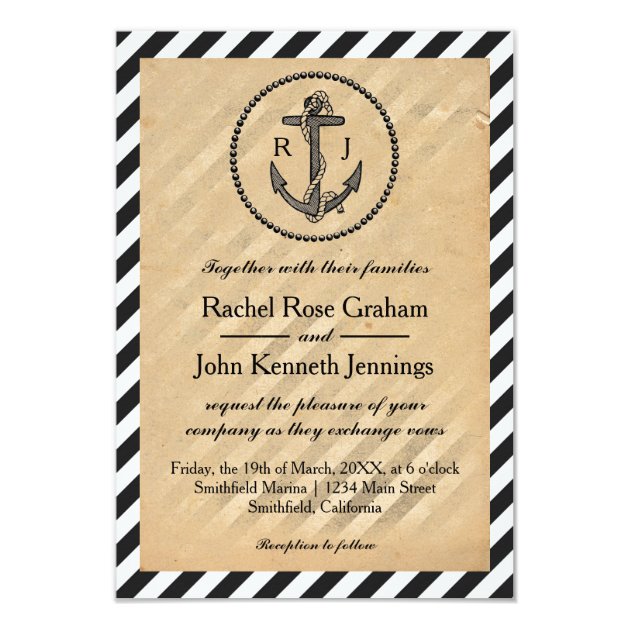 Vintage Nautical Anchor - 3x5 Wedding Invitation