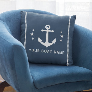 Vintage Nautical Anchor Boat Name Stars Rope Throw Pillow