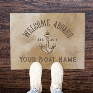Vintage Nautical Anchor Boat Name Welcome Aboard Doormat