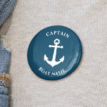 Vintage Nautical Anchor Captain Boat Name Blue Button<br><div class="desc">Blue Vintage Nautical Anchor and Your Personalized Boat Name and Customizable Captain Rank Button.</div>