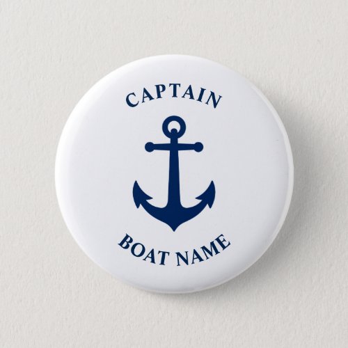Vintage Nautical Anchor Captain Boat Name Navy Button